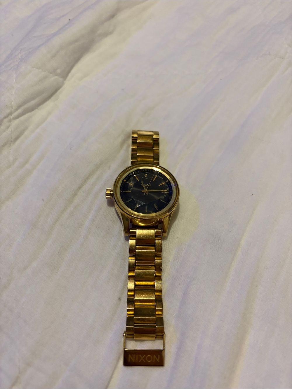 Nixon Gold-Plated Bracelet Watch with Black Dial